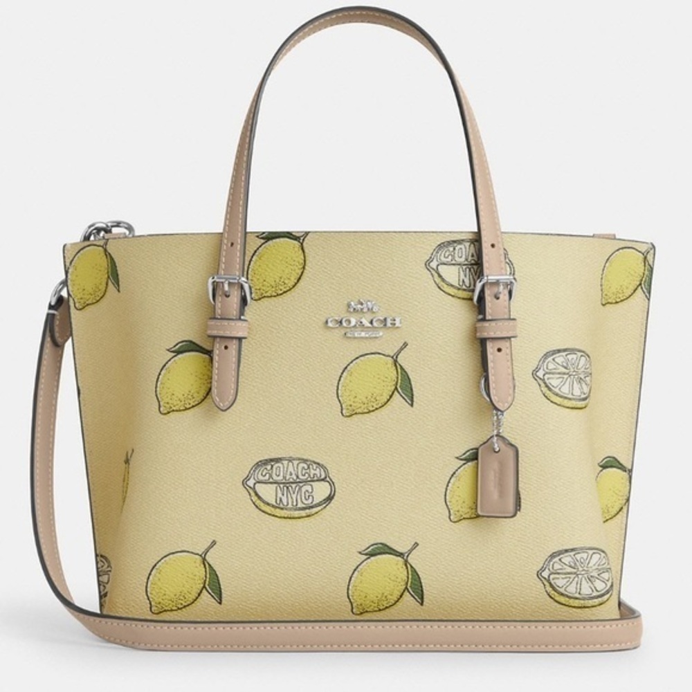 Coach Mollie Tote Bag 25 With Lemon Print Tote in Yellow and Tan